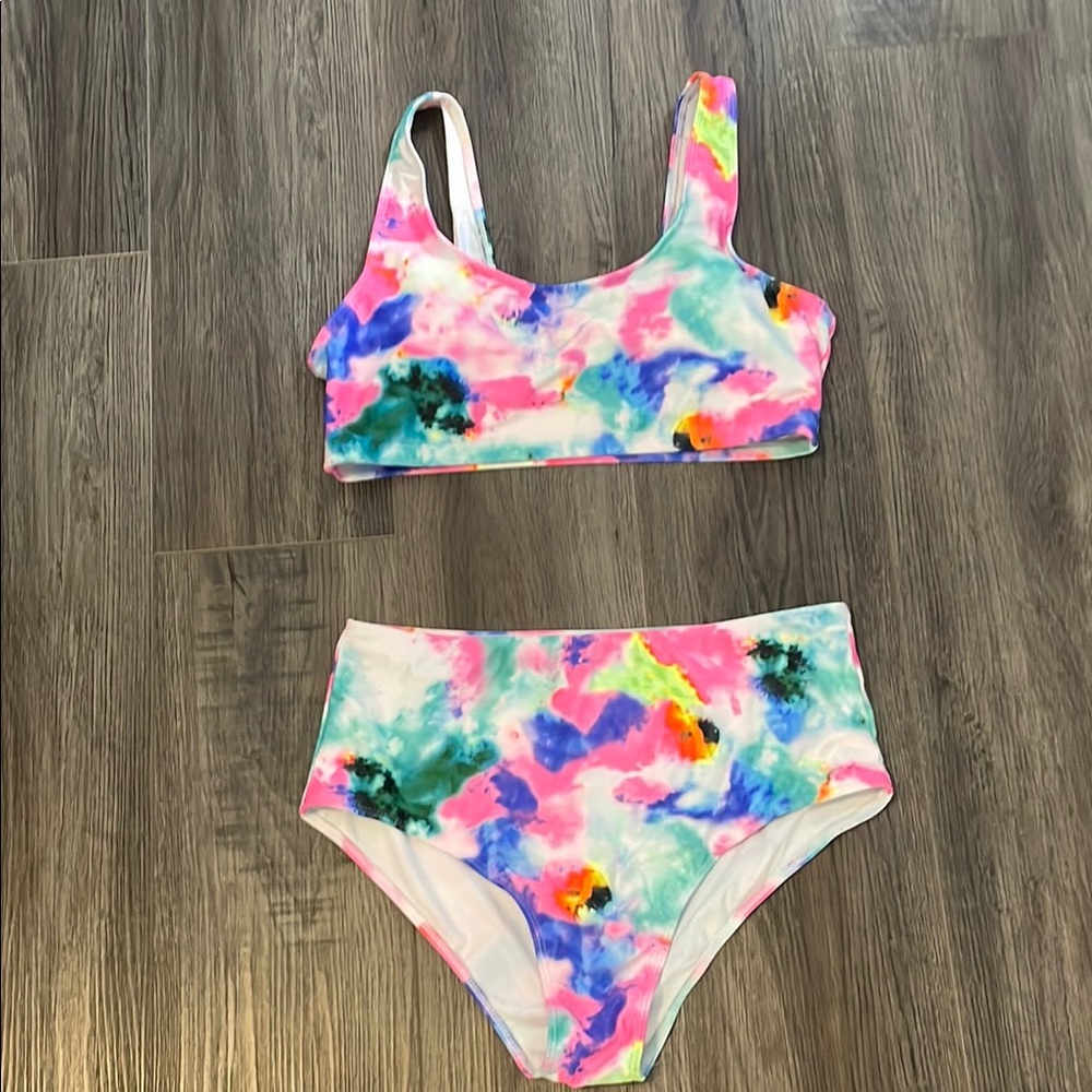 Pink and Blue Artistic Bikini Swim Set